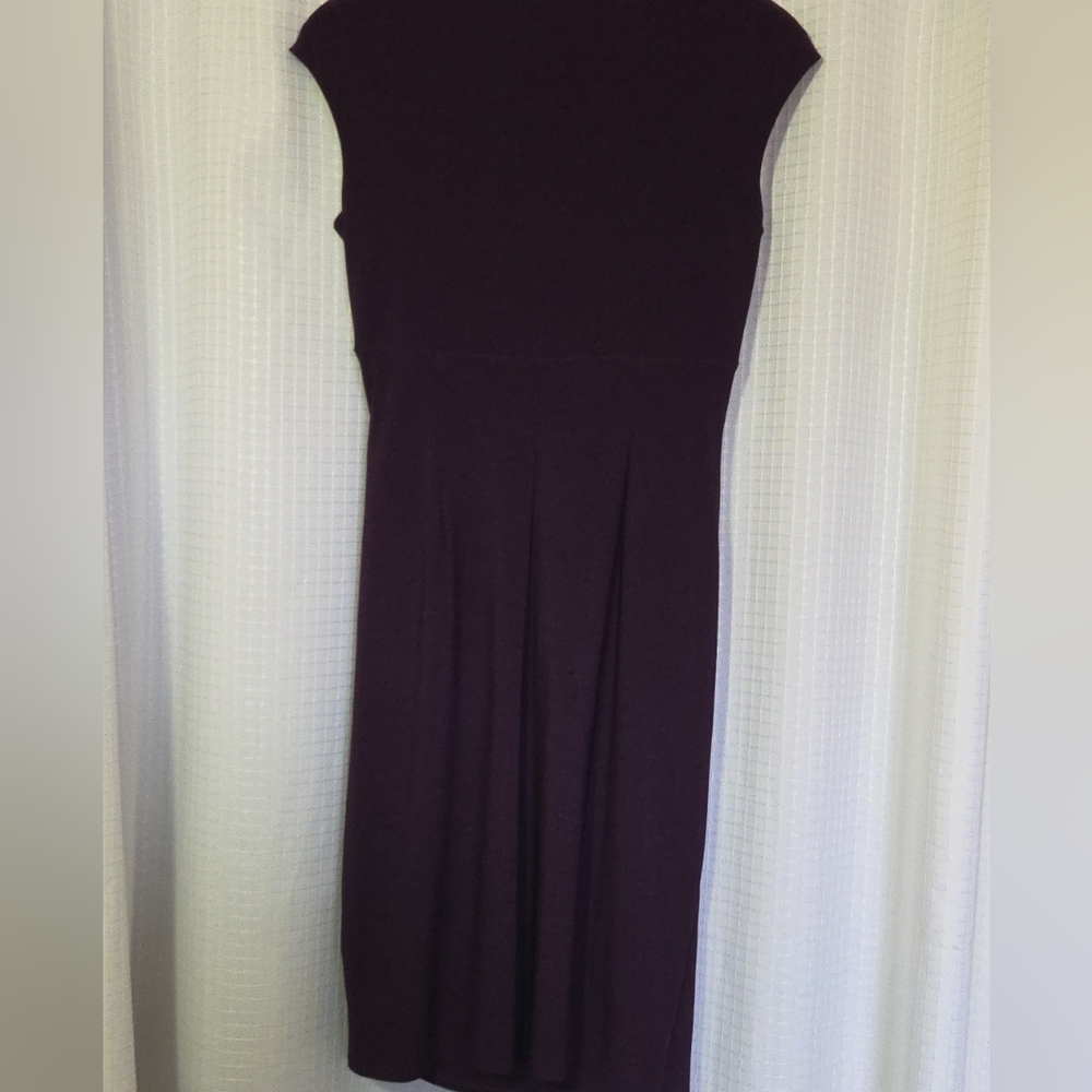 Lauren Ralph Lauren Dress Size 8 Faux Wrap Ruched V Neck Purple Dress - Picture 4 of 9